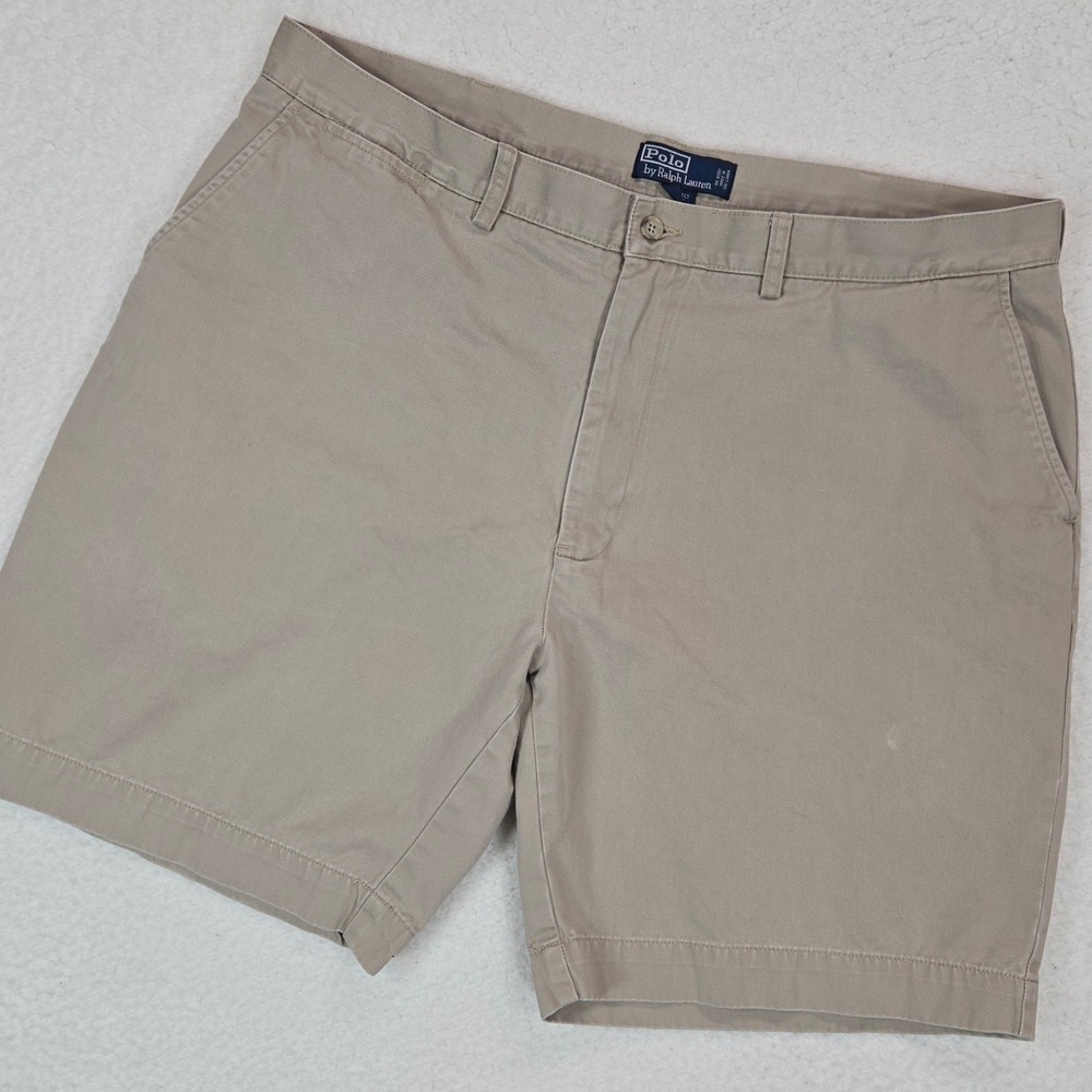 Polo Ralph Lauren Prospect Shorts Mens 42 Tan Khaki Chino 100% Cotton Flat Front